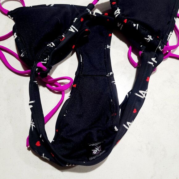 Young & Reckless LA Hearts Two Piece Black Bikini LOGO Size Small NWOT Y&R - Picture 4 of 7